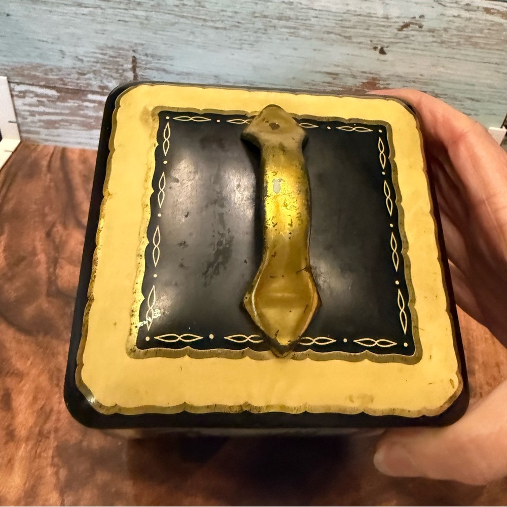 Vintage English toffee tin box was made in England by Edward Sharp black & gold - Picture 6 of 9